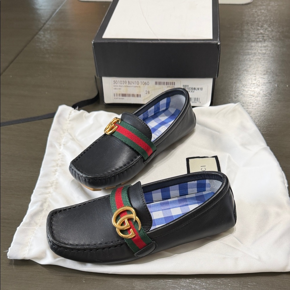 Gucci Children’s GG Black Leather Loafers kids size 28